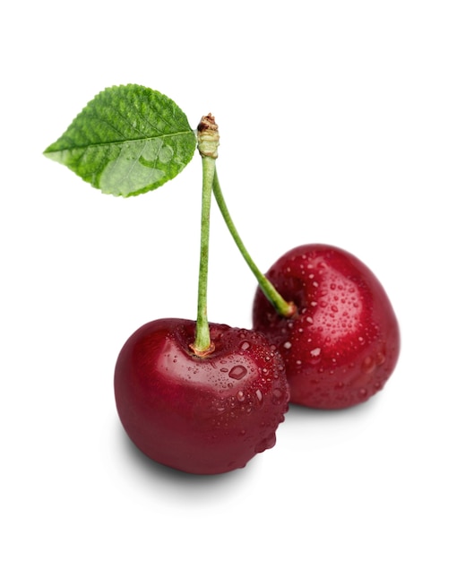 Ripe  sweet cherries on a white background