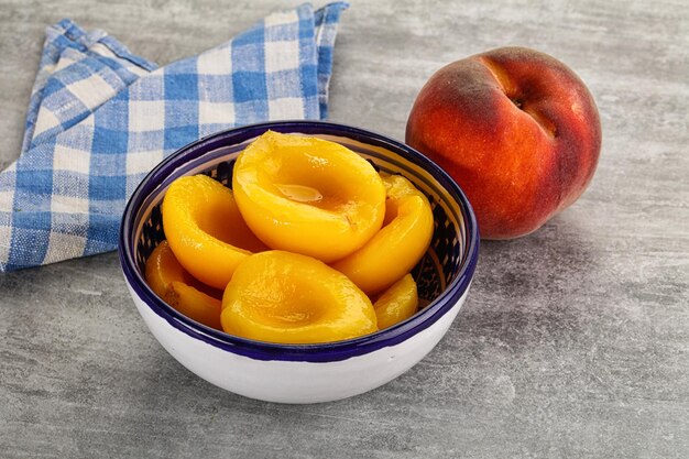 Ripe sweet and juicy canned peach