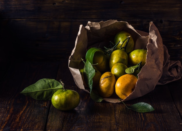 Ripe Tangerines with Leaves