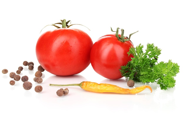 Ripe tomatoes isolated on white