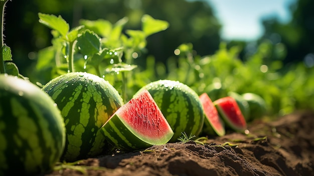 Ripe Watermelon Growing in the Garden