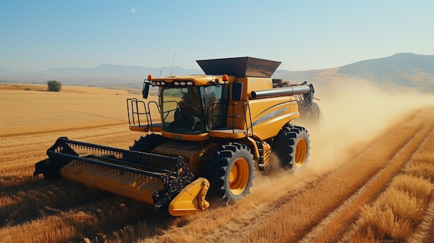 Ripe wheat cutting with heavy machinery outdoors