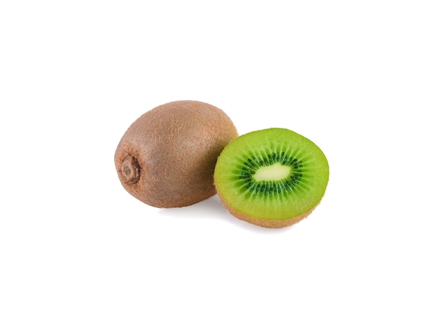 Ripe whole kiwi fruit and half kiwi fruit isolated on white