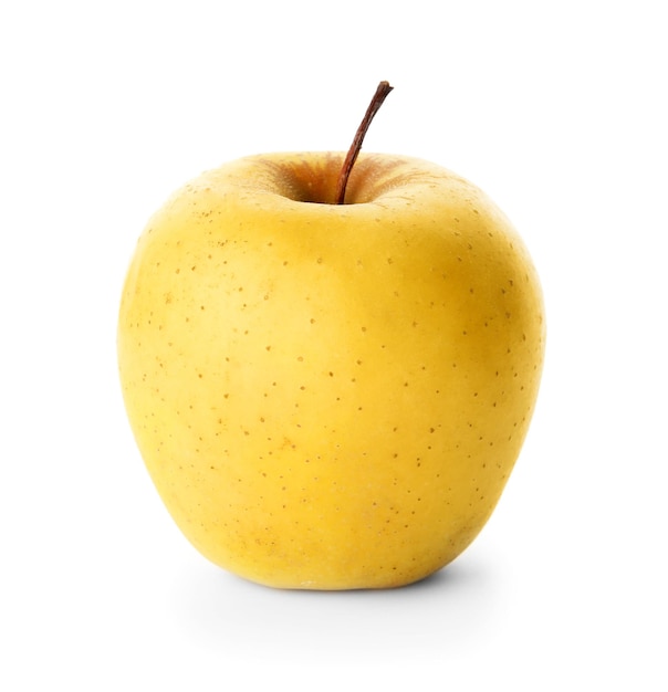 Ripe yellow apple on white background