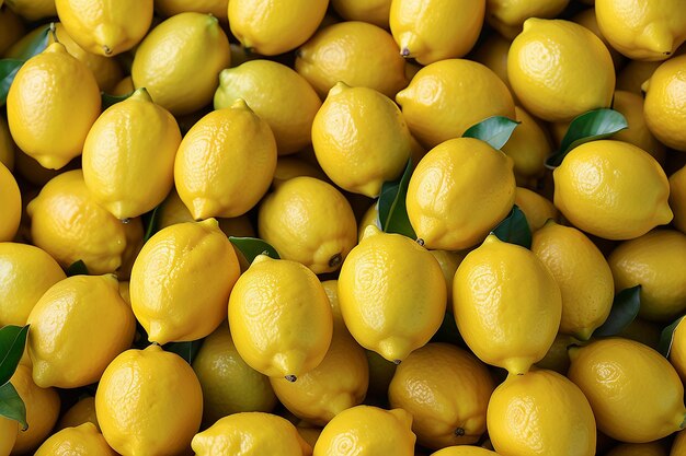 Photo ripe yellow lemons closeup background or texture lemon harvest many yellow lemons