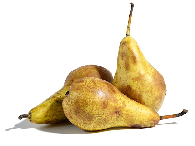 Ripe yellow pears on a white isolated background