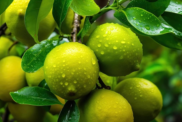 Ripening fruits lemon tree close up