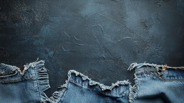 Ripped denim jeans on a dark blue background a concept of denim texture distressed vintage