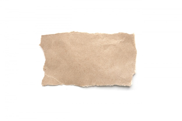 Ripped vintage paper background. Torn brown paper on white.