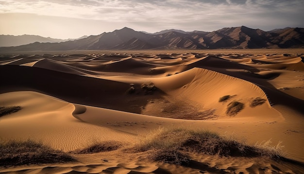 Rippled sand dunes in arid African landscape generated by AI