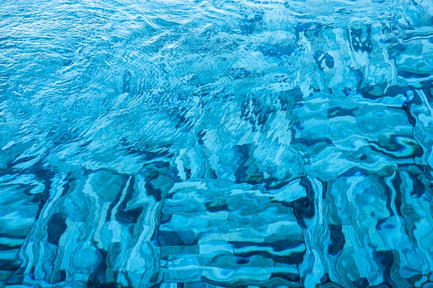 Rippled transparent blue swimming pool surface