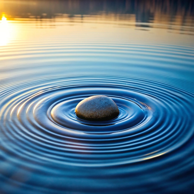 Ripples expanding on a calm pond from a single pebble