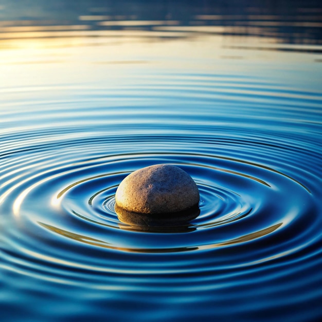 Ripples expanding on a calm pond from a single pebble