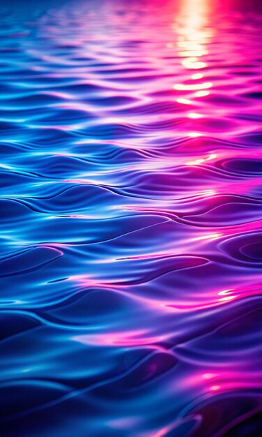 Photo rippling water surface in neon bluepink colors free space for text abstract background