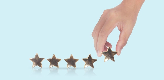 Rise on increasing five stars in human hand