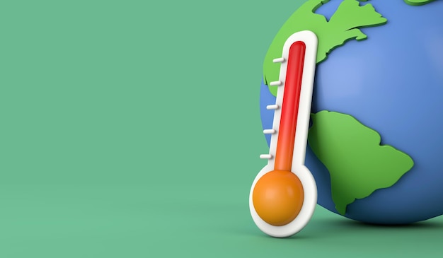 Photo rising global temperatures earth model with a thermometer d render