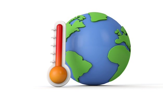 Rising global temperatures earth model with a thermometer d render