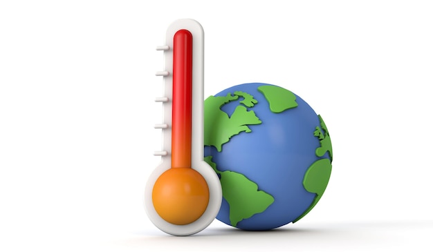 Rising global temperatures earth model with a thermometer d render