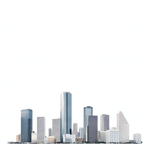 Photo rising shot of houston skyline on an overcast day isolated on white background studio photography