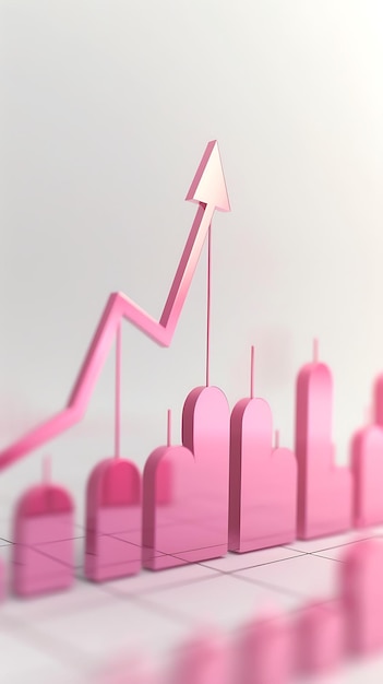 Rising stock graph in pastel pink with a smooth climb white backdrop