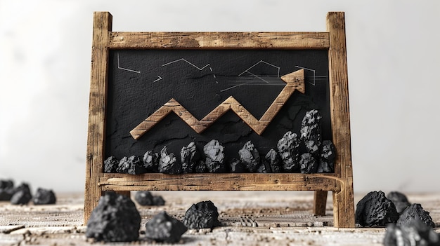 The Rising Value of Iron Ore 3D Flat Icon Blackboard with Upward Arrow on Dreamy Background