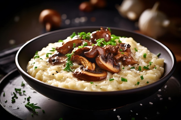 Risotto creamed with mushrooms and parmesan cheese Generative AI