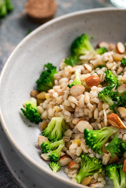 Risotto with Broccoli and Almond Risotto made of Groat