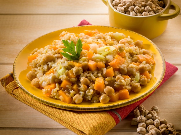 Risotto with chickpeas and pumpkin vegetarian food