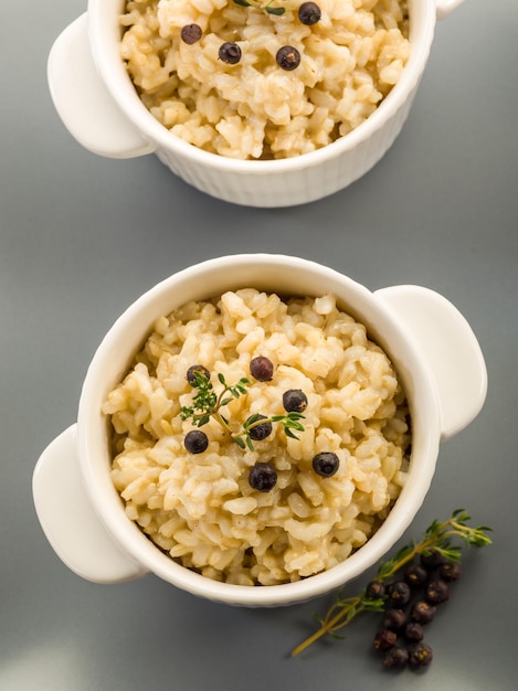 Risotto with juniper and thyme vegetarian healthy food