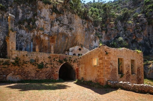 Riuns of Katholiko monastery, Chania region on Crete island, Greece