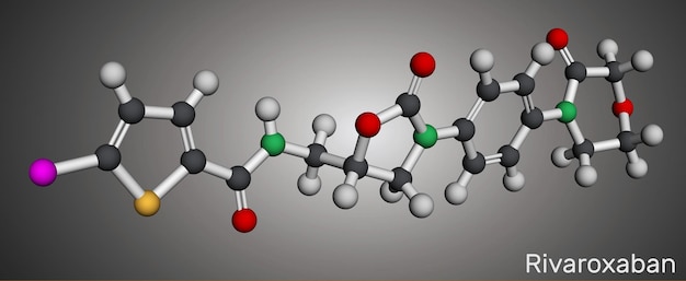 Rivaroxaban molecule It is an anticoagulant Molecular model 3D rendering