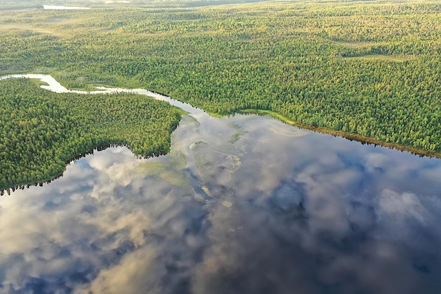 river autumn view from drone forest, landscape panorama aerial view