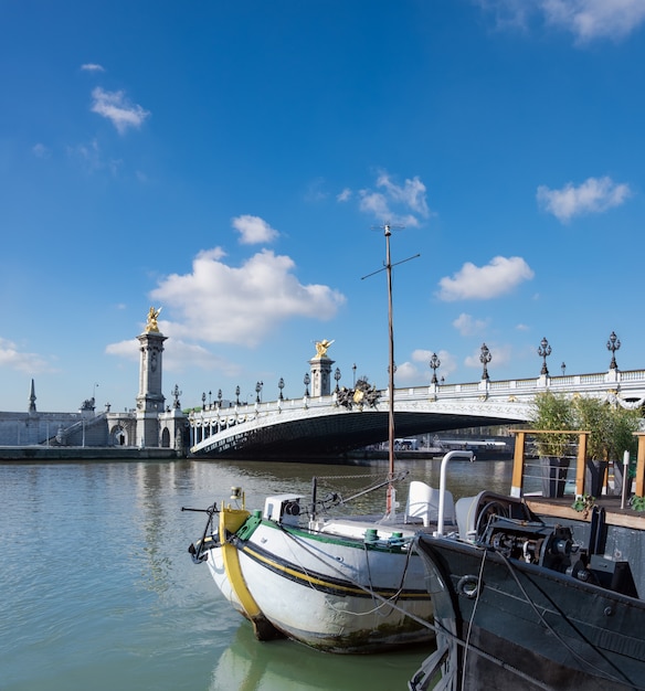 River boats by Alexandre bridge in Paris