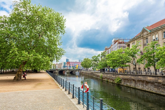 A river channel in a European city Great sunny day for walking