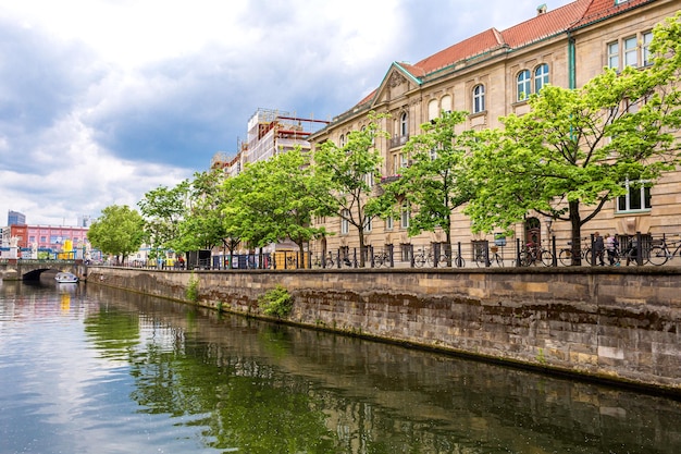 A river channel in a European city Great sunny day for walking