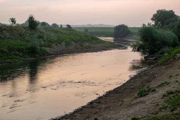 River Dniester in the morning before sunrise in summer