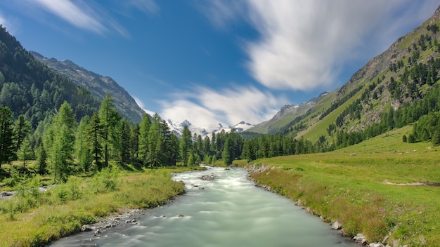 River flowing down from a glacier in the Swiss Alps