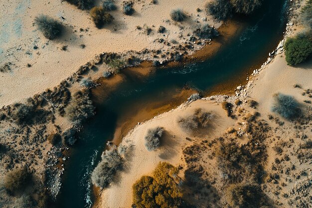 Photo a river flows through the desert