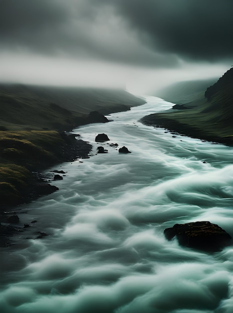 River fog realistic duotone palette storm cinematic Generative AI Generated