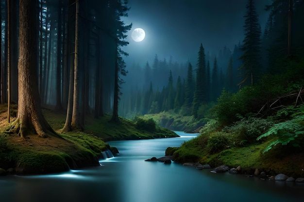 A river in the forest at night