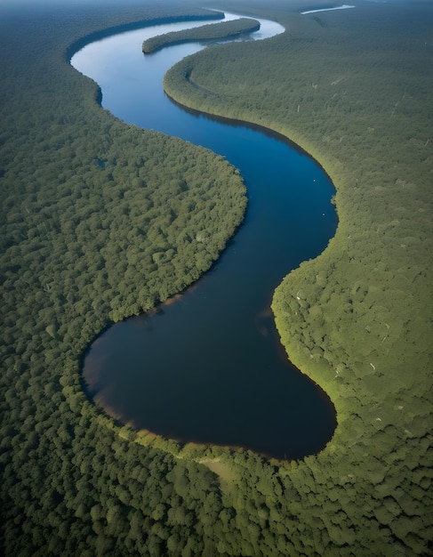 Photo a river is flowing through the jungle with a blue sky