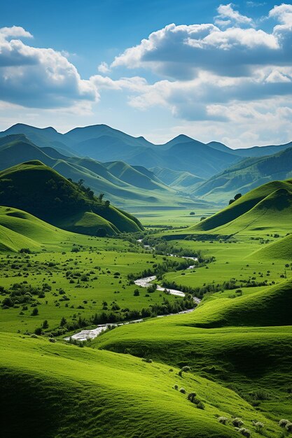 Photo a river landscape mountains