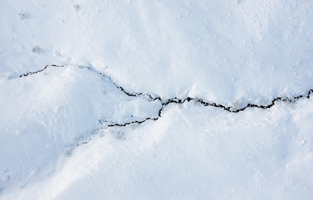 River on the mountain hill Winter landscape in the daytime Landscape fron air Snowy backgrounds Snowy weather and snowfall