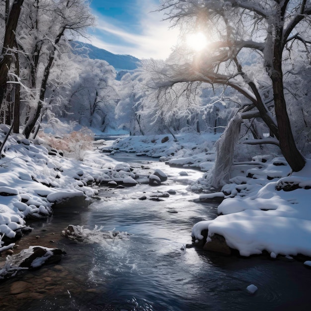 River mountain winter nature