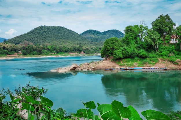 River and Mountains Landscape of Country Side 