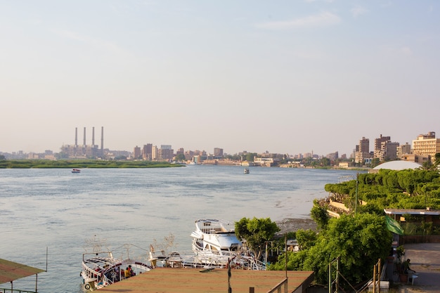 River Nile and Cairo cityscape at sunset