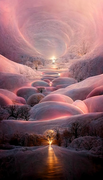 River running through a snow covered field