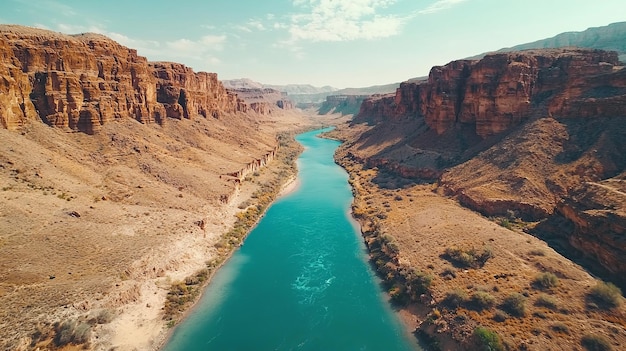 Photo a river runs through a canyon