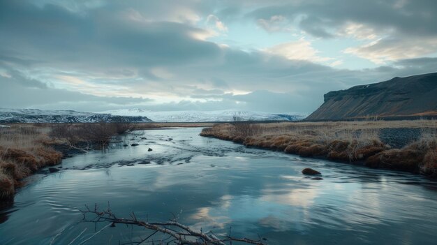 River runs through dry grassy field