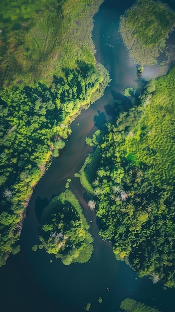 Photo a river runs through a forest with trees and a river in the background